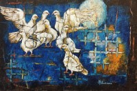 Afsheen, 20 x 30 Inch, Acrylic On Canvas, Pigeon Painting, AC-AFN-019